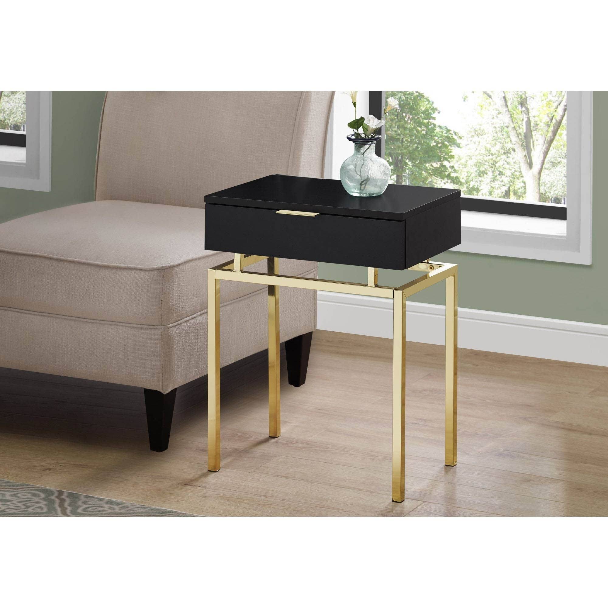 24x22H Accent End Table with Gold Metal Base Cappuccino Y2569