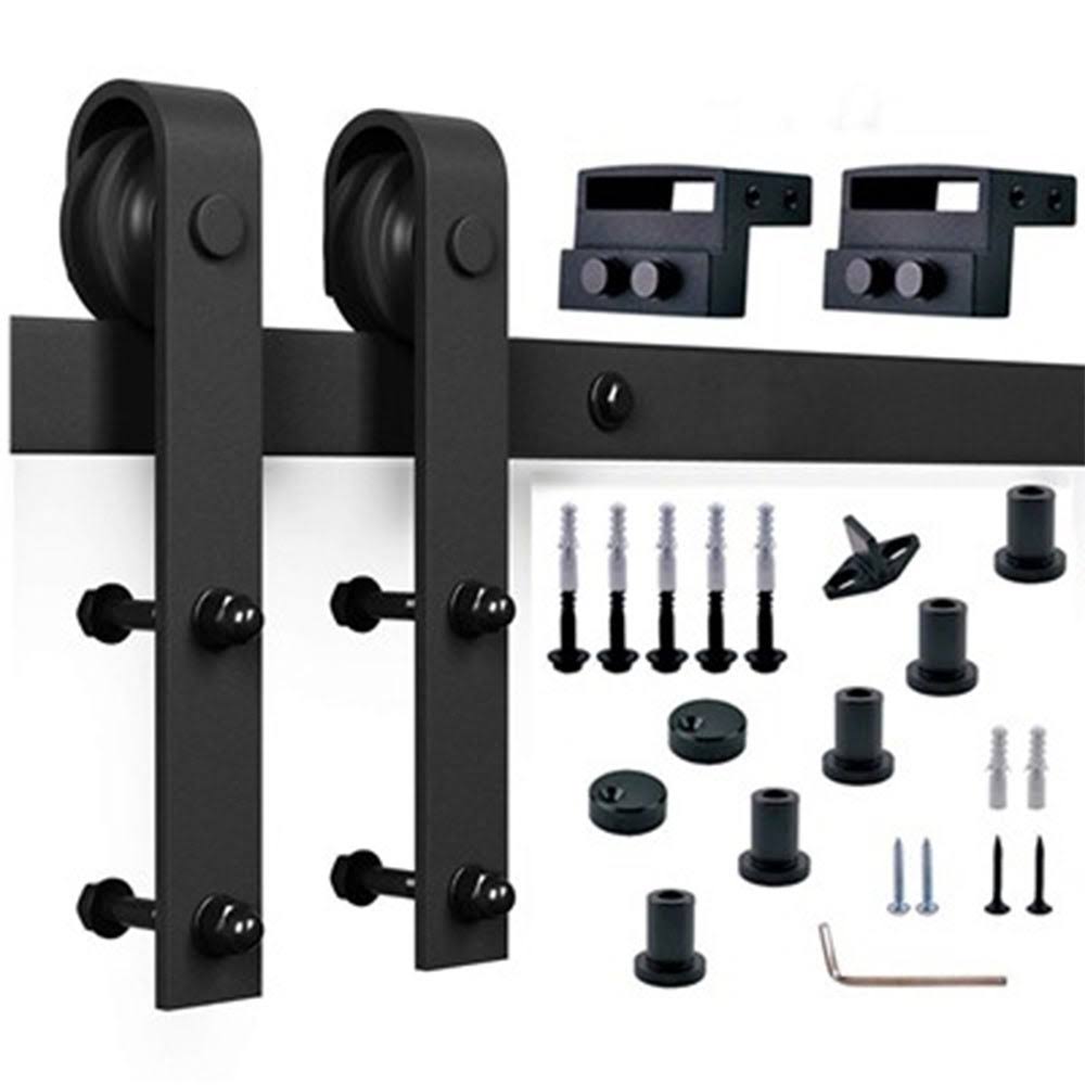 Dark Walnut Paneled Wood Barn Door with Installation Hardware Kit U99530