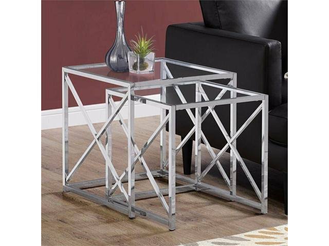 2 Piece Glass Top Nesting End Table Set in Chrome C997
