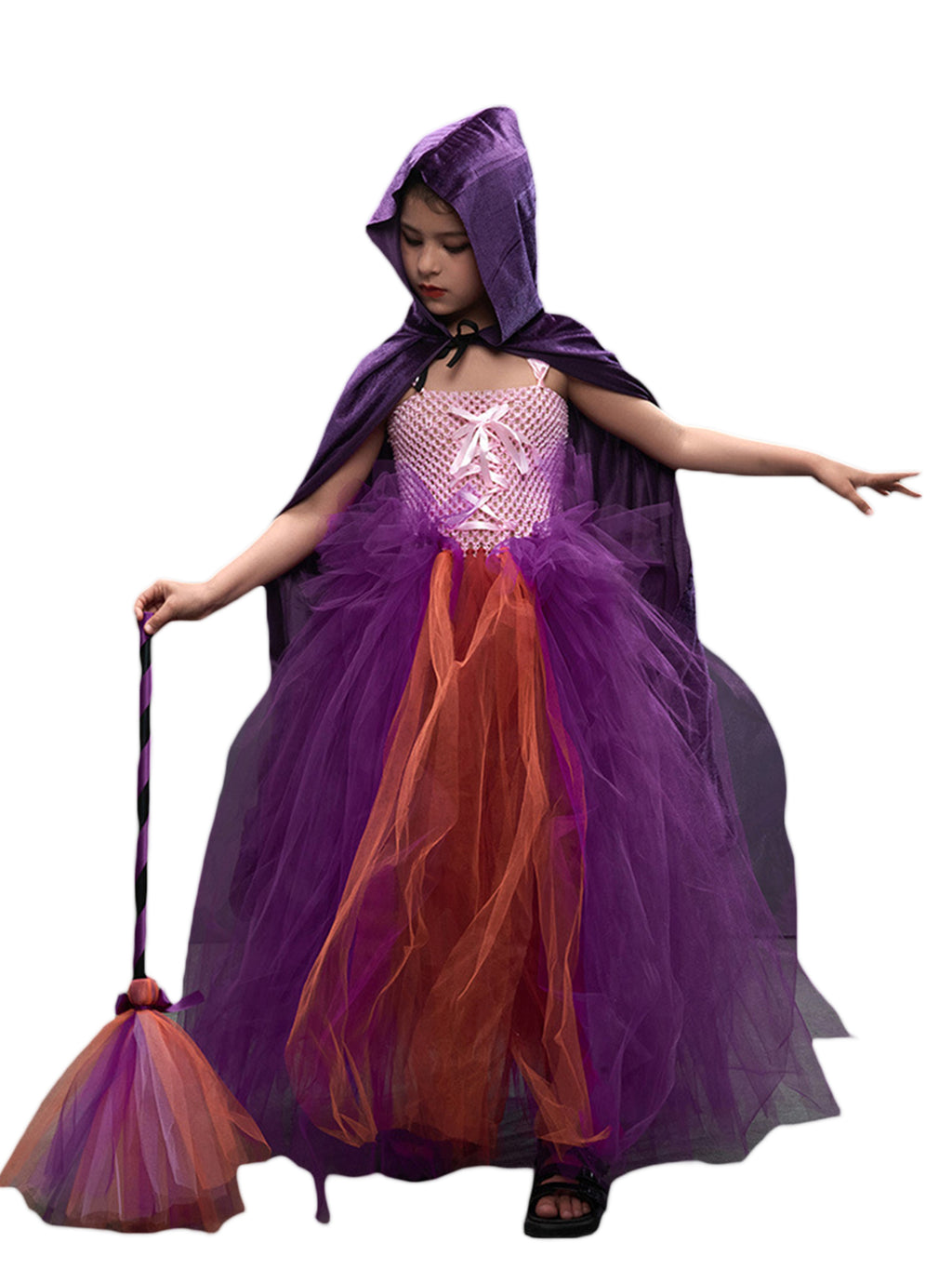 Halloween Witch Costume Slip Dress Headwear Cloak Besom U4614