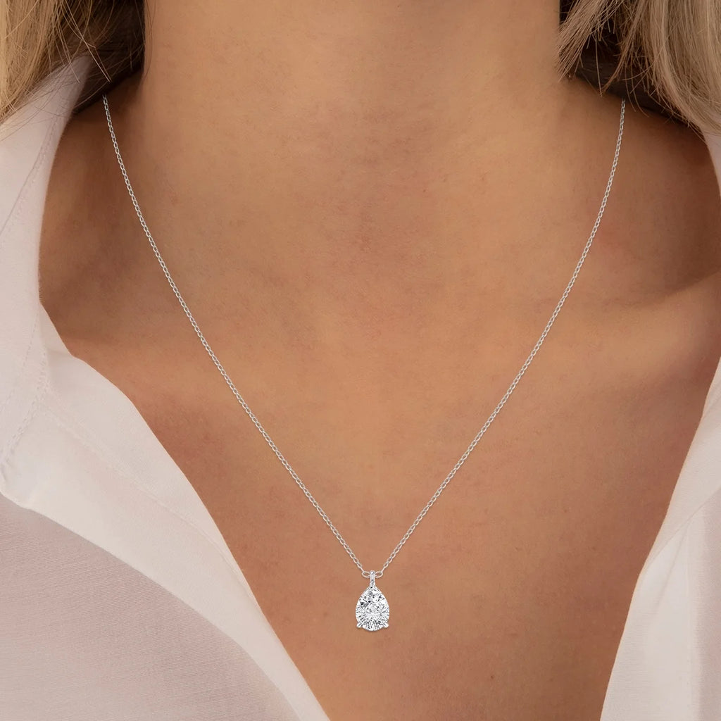 14K White Gold Pear Solitaire Diamond Pendant D86899