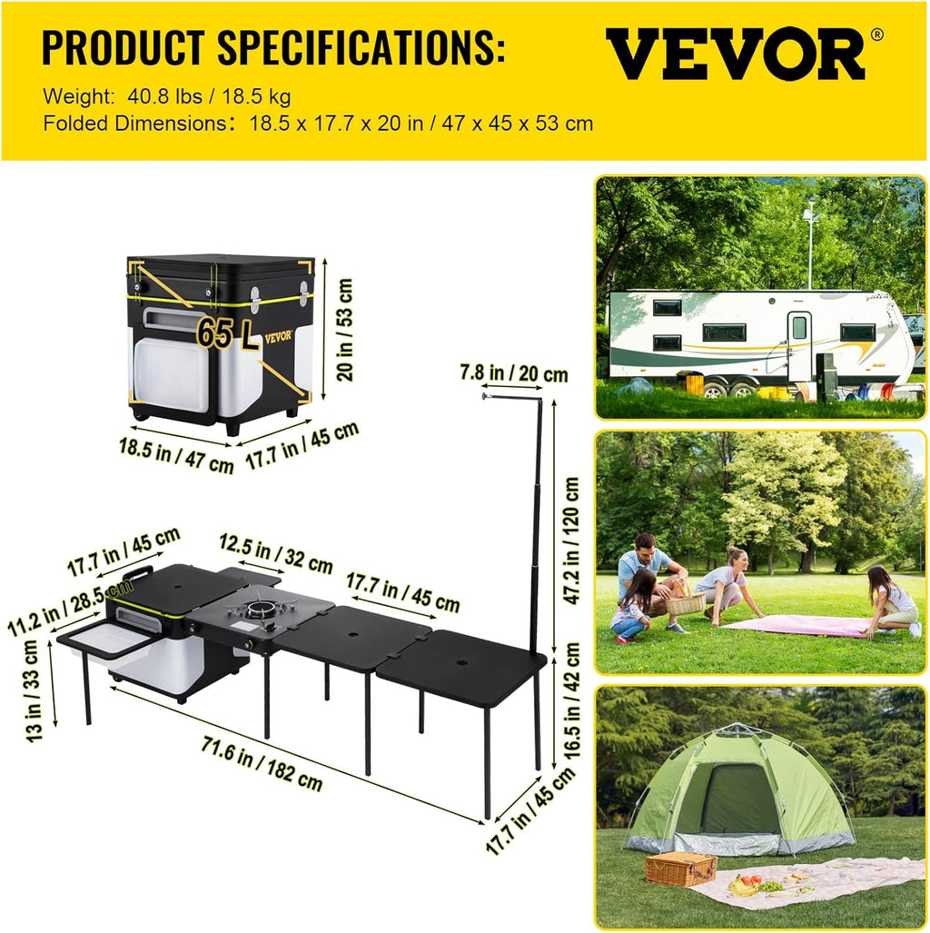 Black Portable Outdoor Cooking Station with Wheels N476