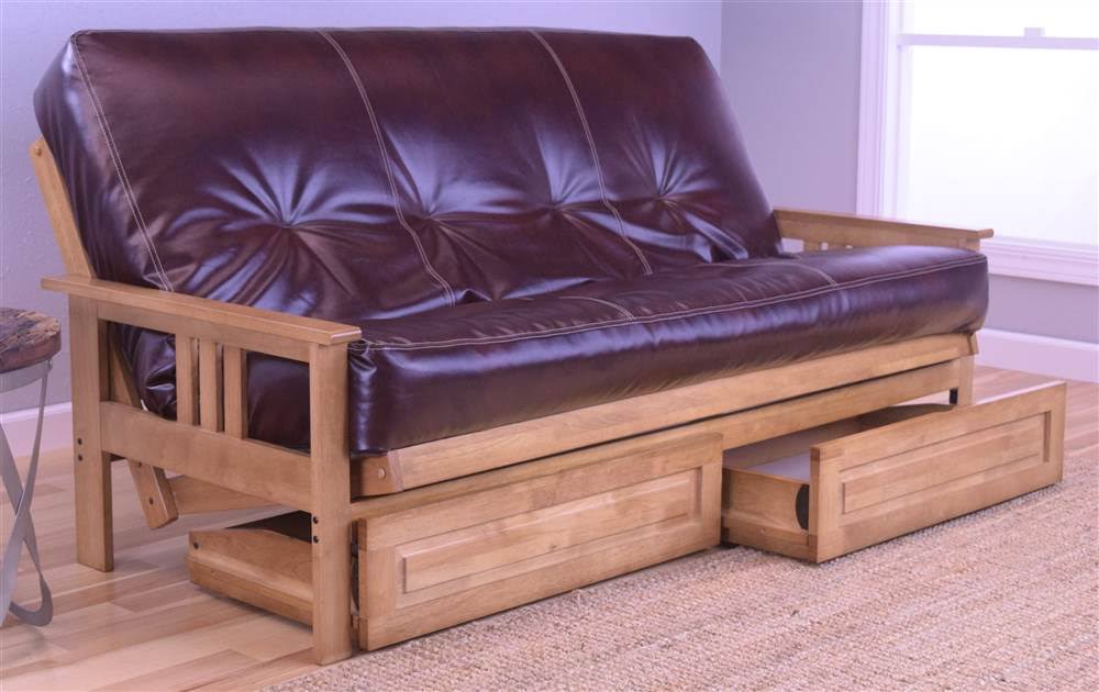 Full Futon Frame with Saddle Mattress and Storage Drawers I6892