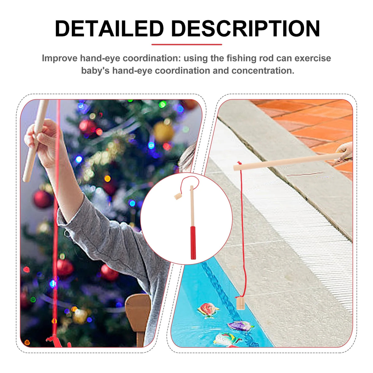 3pcs Kids Toy Magnetic Wood Fishing Poles Fishing Games Wooden Fishing Rod H87543