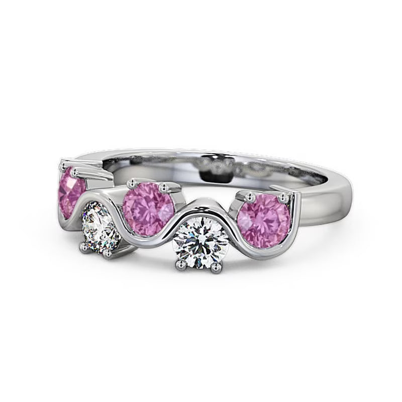 14K White Gold Pink Sapphire Diamond Eternity Band Size 7 E9999