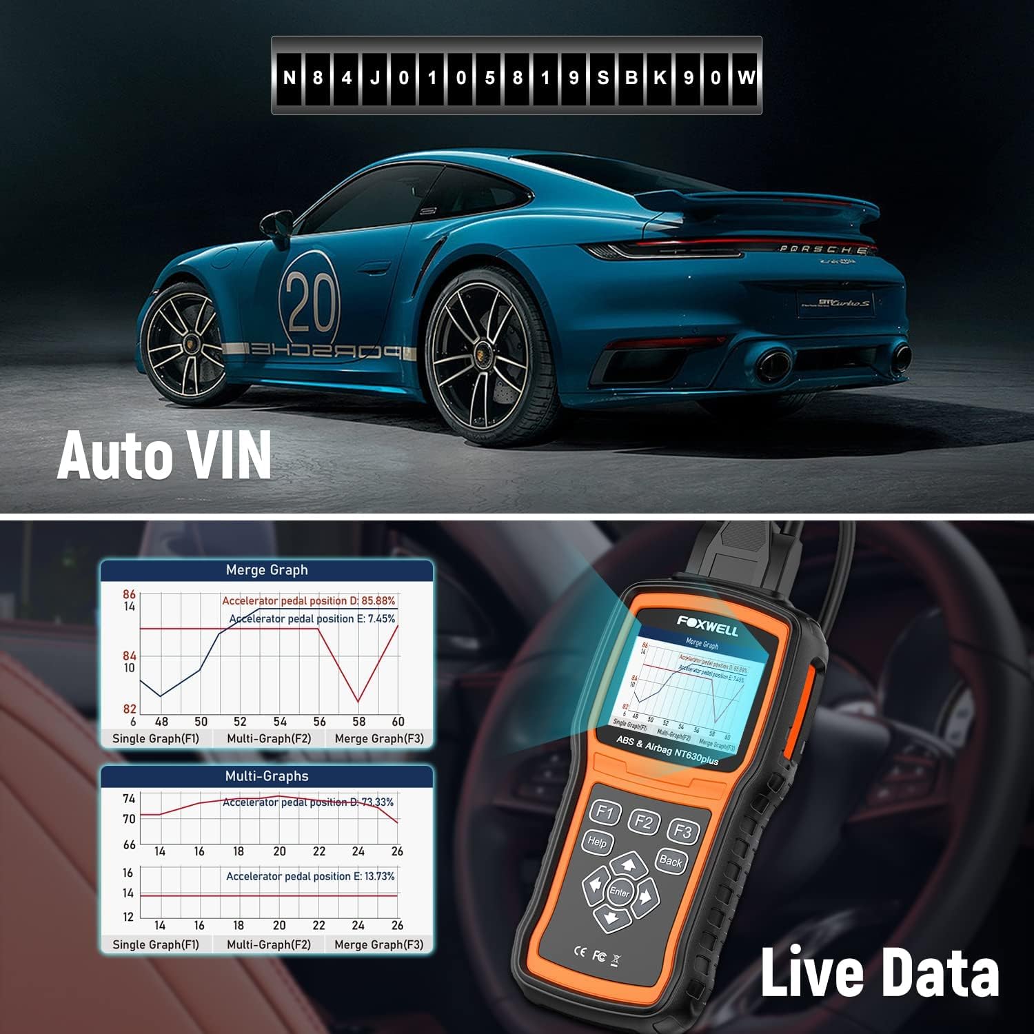 ABS SRS Airbag Code Reader Scan Tool Bidirectional OBD2 Scanner with ABS Bleeding I65074