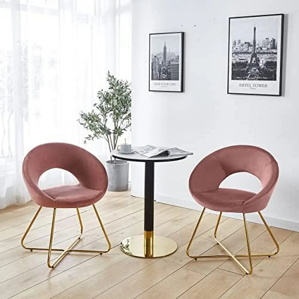 Blue Velvet Accent Arm Chair with Golden Metal Frame Legs W788346