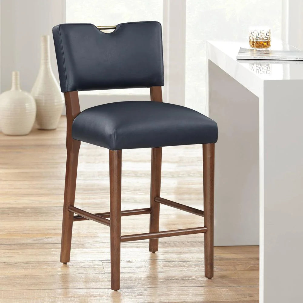 Blue Faux Leather Wood Counter Stool F713417