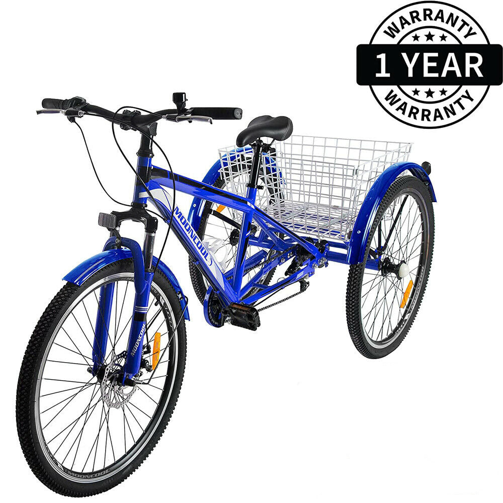 Adult Mountain Tricycle, 7 Speed Three Wheel Bike, 24/26/27.5 inch, 420 lbs Y89923