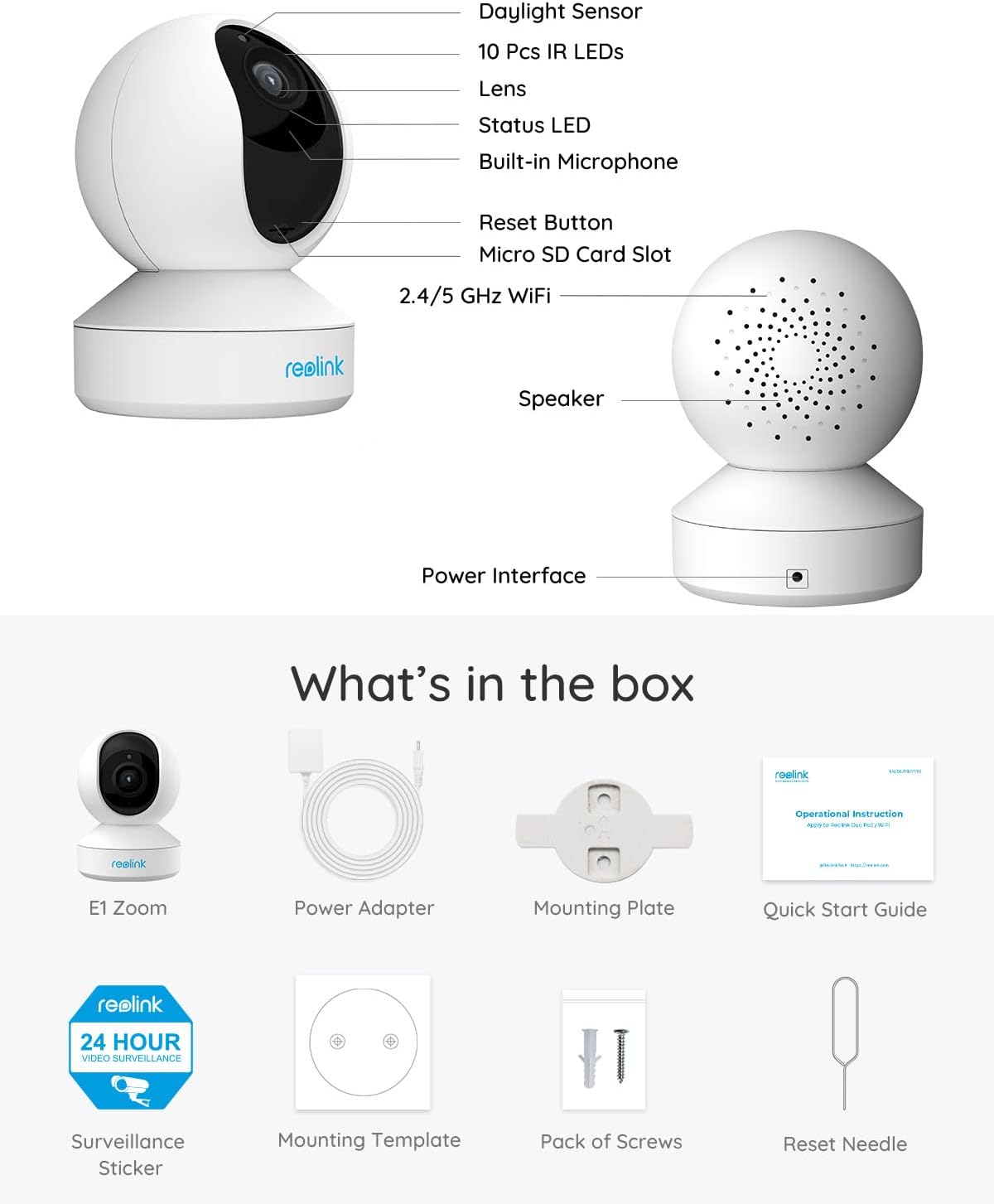 5MP Plug-in WiFi Security Camera with Pan Tilt Zoom, Pack of 2 E29177