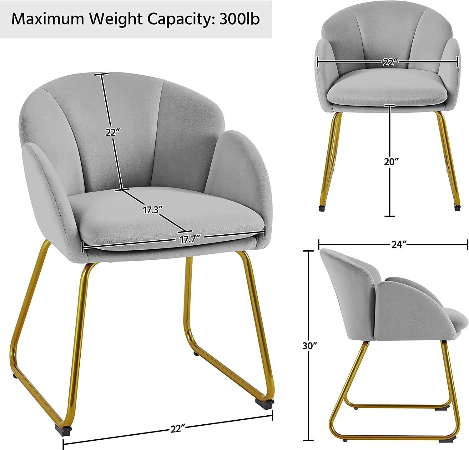 Gray Velvet Armchair with Golden Metal Legs M996