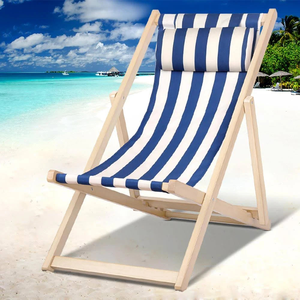 Blue & White Folding Beach Sling Chair E878101