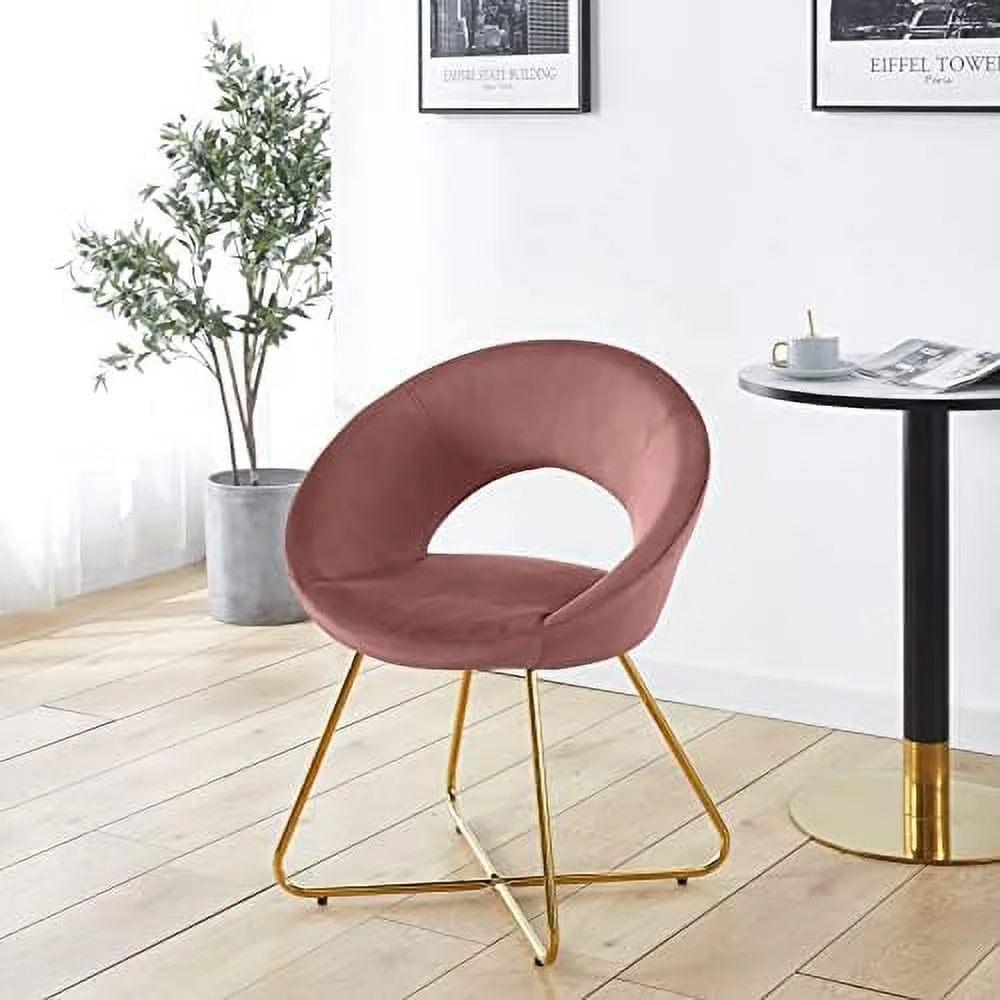 Blue Velvet Accent Arm Chair with Golden Metal Frame Legs W788346
