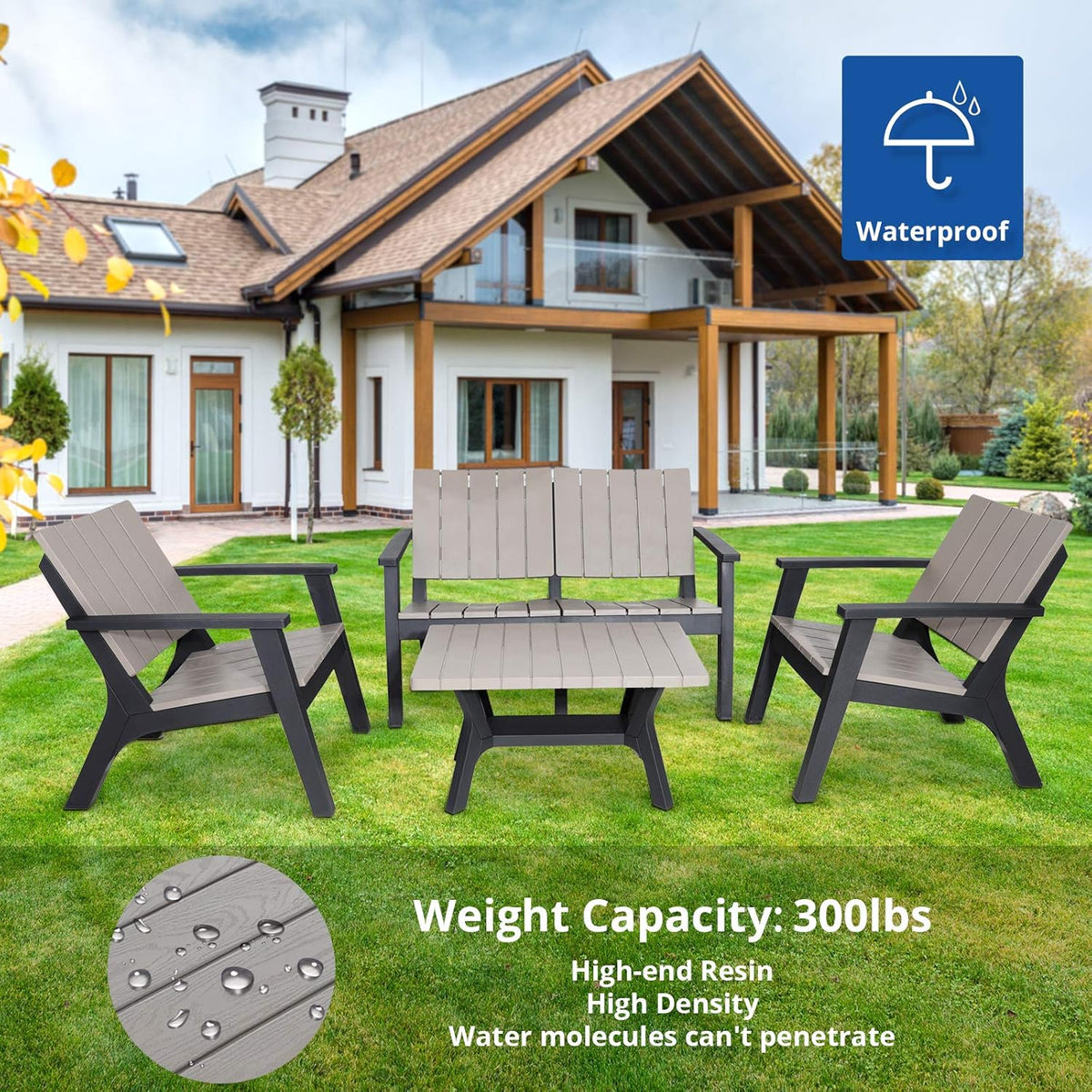 4 Pieces Resin Outdoor Patio Furniture Set with Loveseat, Chairs, Coffee Table N209