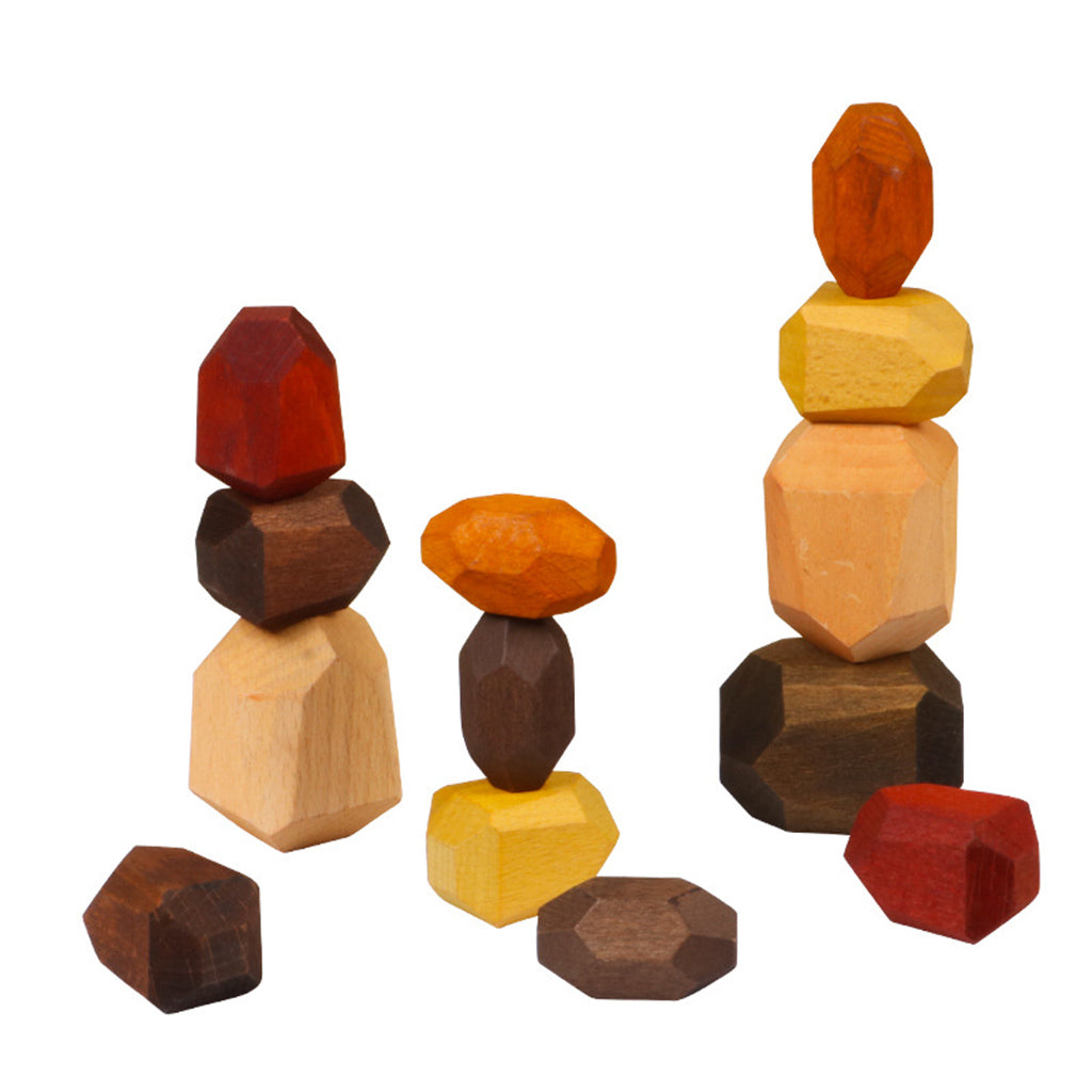 15 Pcs Wooden Colored Stone Stacking Game Building Block F460457