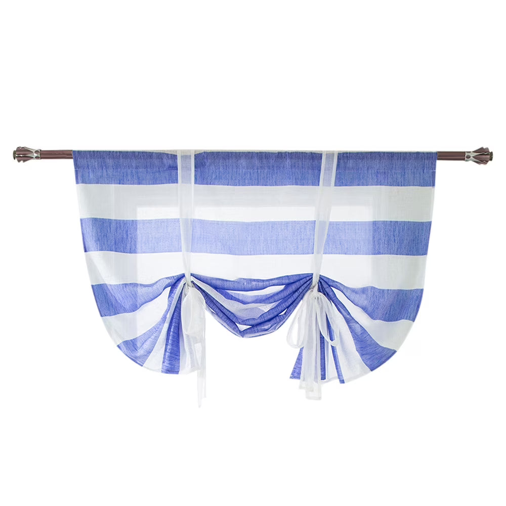 Stripe Tie-Up Roman Shades Sheer Window Curtain Panels N482