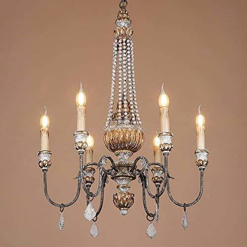 Retro Rustic 6-Light Wood Metal Crystal Chandelier U89907