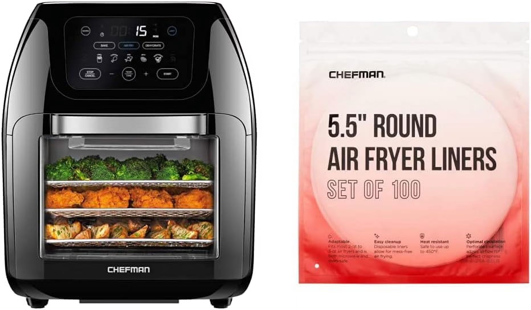 Black Digital Air Fryer with Rotisserie, 100 Pack Disposable Parchment Paper Liners Z611496