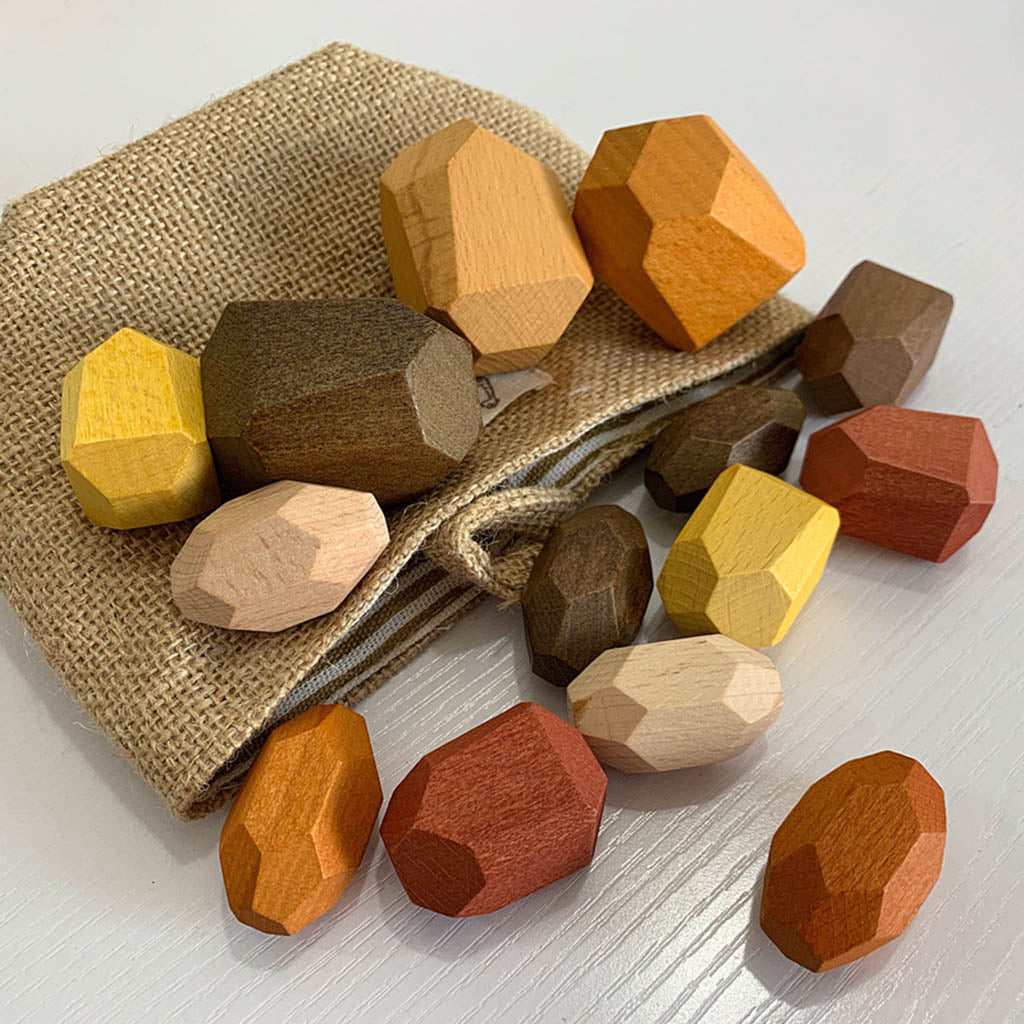 15 Pcs Wooden Colored Stone Stacking Game Building Block F460457