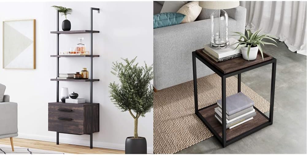 White/Gold 5-Shelf Ladder Bookcase with Metal Frame C655