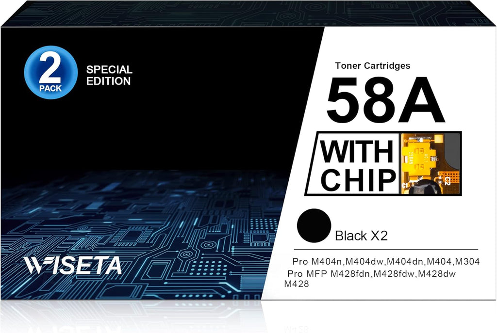 2 Black Compatible Toner Cartridge with Chip for HP 58A CF258A T880502