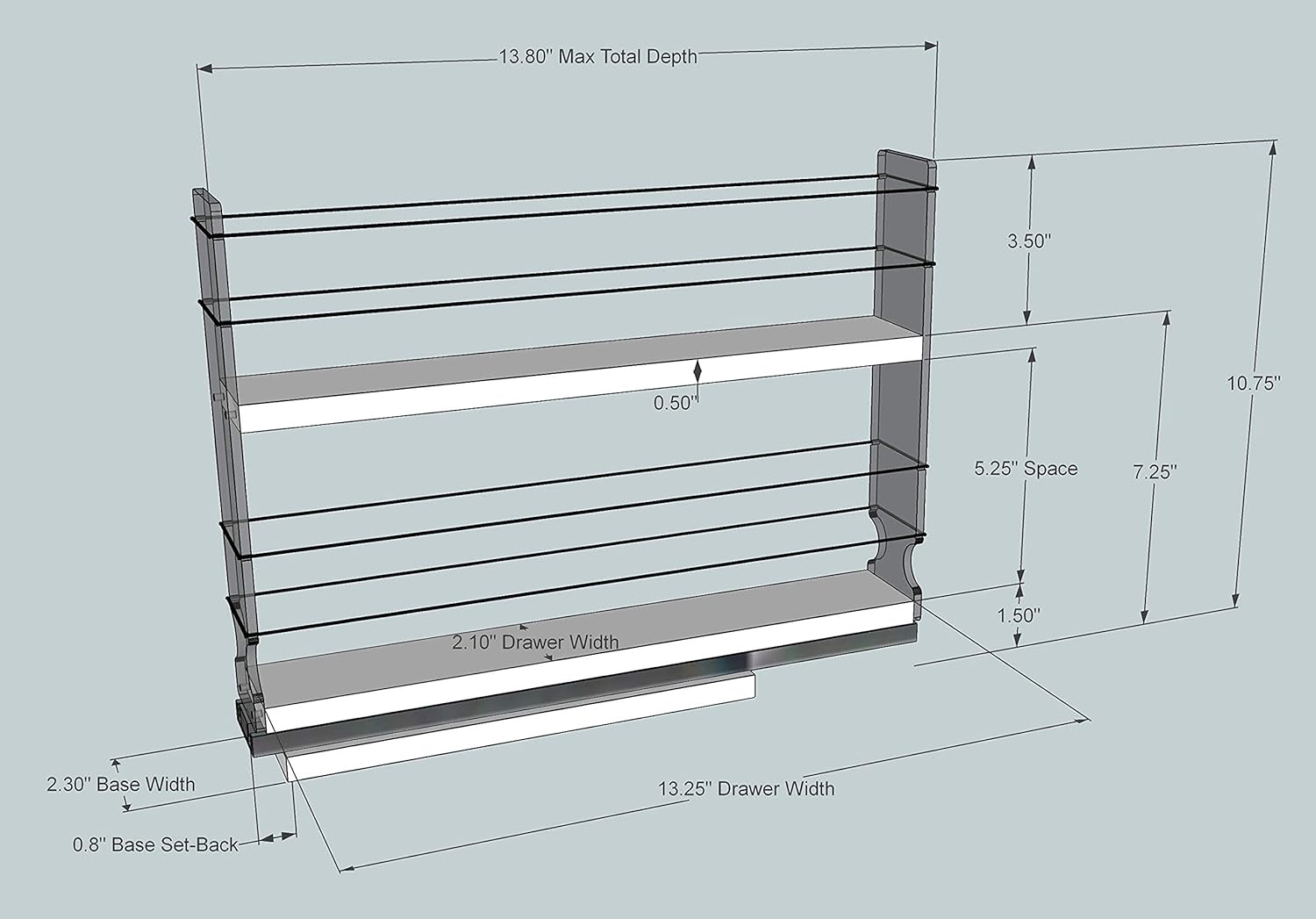 Spice Rack Narrow Space 12 Capacity Drawer Access Y969