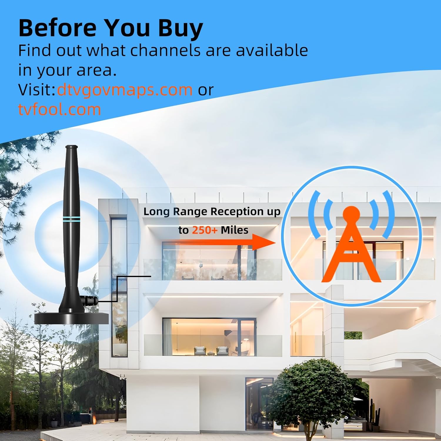 Amplified HDTV Indoor Digital Antenna Long Range TV Antenna C659