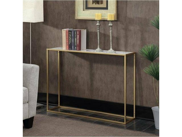 Gold Faux Marble Top Console Table E844