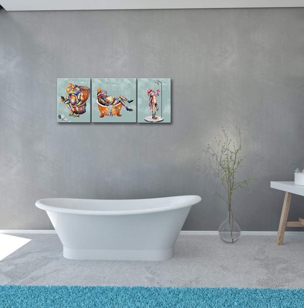 3 Panel Frog Canvas Wall Art Stretched Ready to Hang H-16 inch W-40 inch R394099