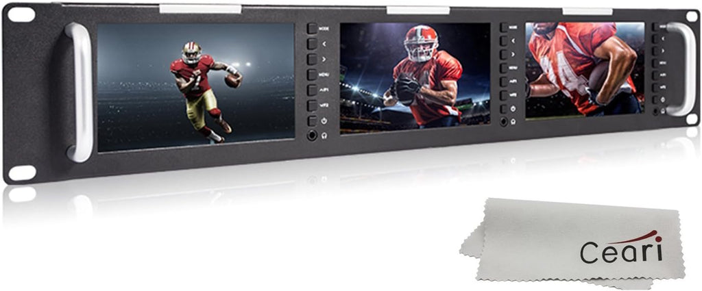 Triple 5 Inch 800x480 Pixel Rack Mount LCD Monitor with 3G-SDI, HDMI, AV Input and Output with Microfiber Cloth U771864