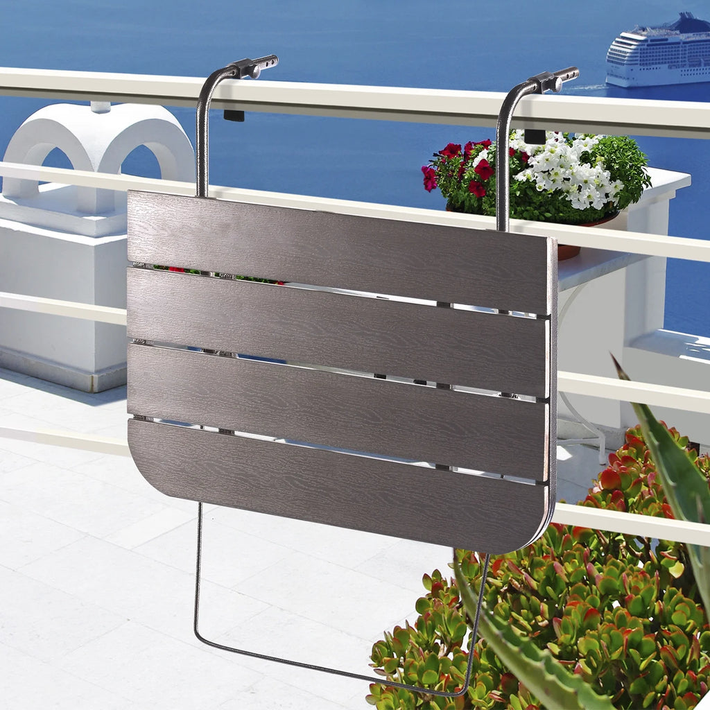 Balcony Hanging Folding Aluminium Side Table 23.6"(L) x 15.7"(W) Brown O48004