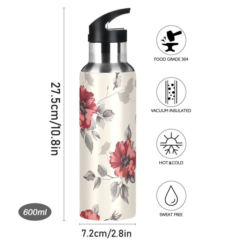Retro Flowers Insulated Stainless Steel Water Bottle with Straw Lid 20 oz N67311