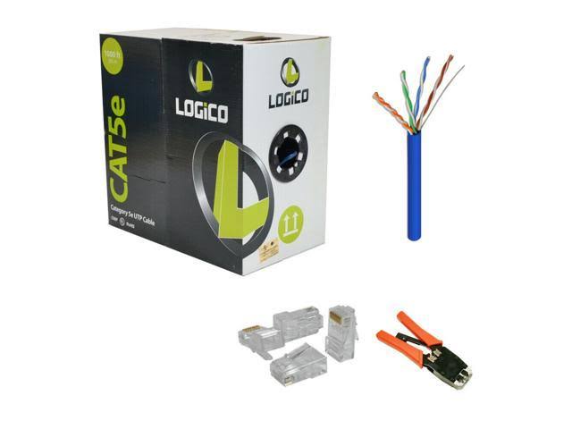 Cat5e UTP Plenum Cable 1000ft Blue with RJ45 Crimp Tool and Plugs Kit O276453
