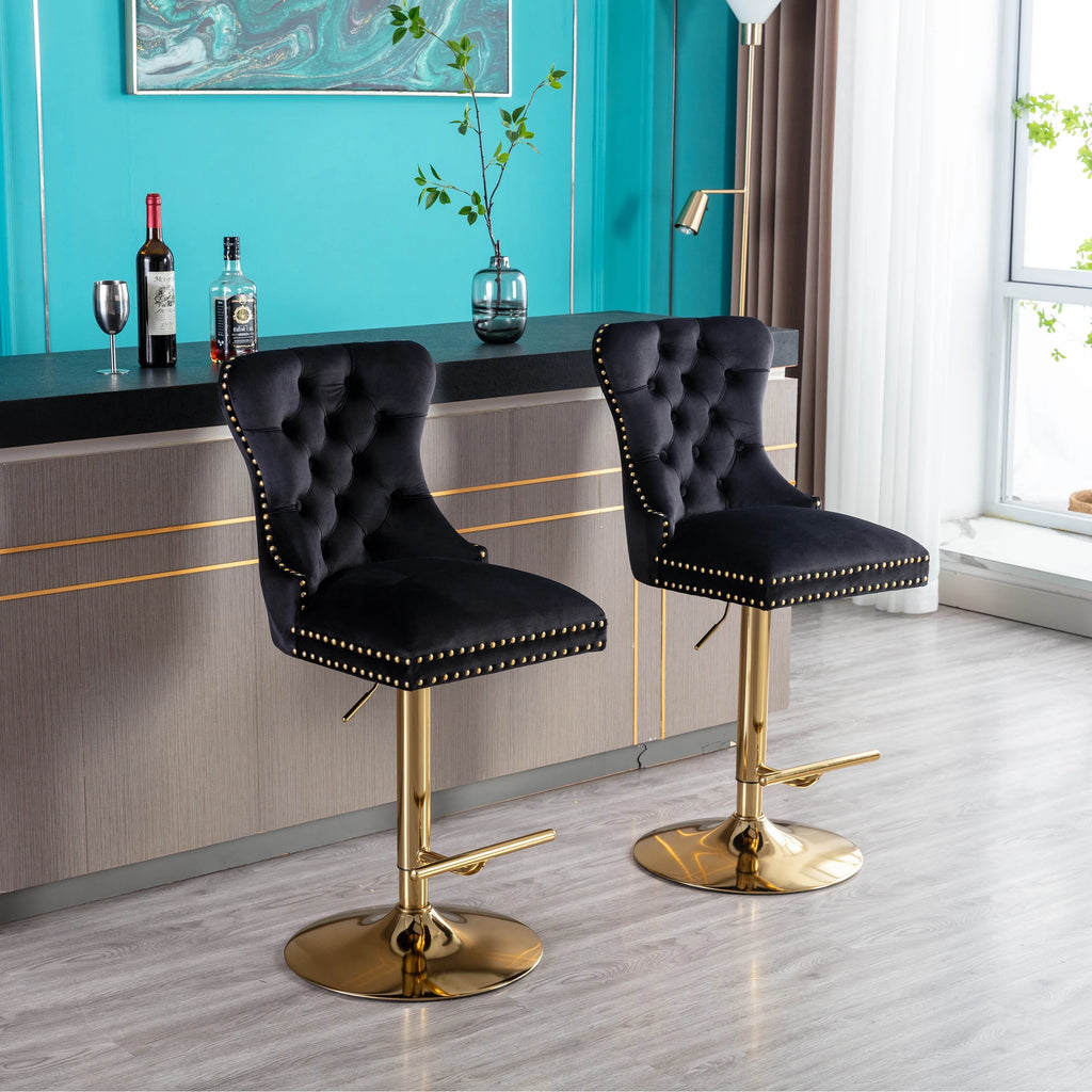 Black Velvet Swivel Bar Stools Set of 2 Q6214