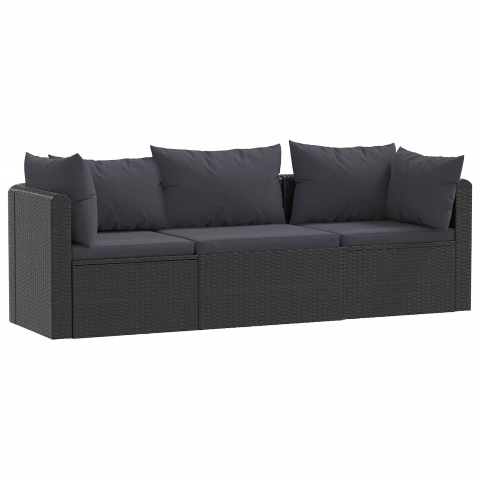 Black Poly Rattan 3 Piece Patio Sofa Set with Cushions V892
