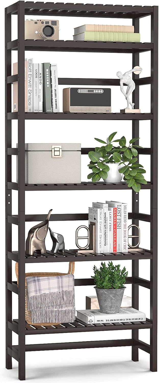 Bamboo 6-Tier Tall Bookcase 63.4” Shelving Unit Q25630