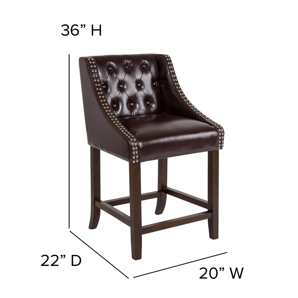 Tufted Walnut Counter Height Stool in Brown LeatherSoft M995696