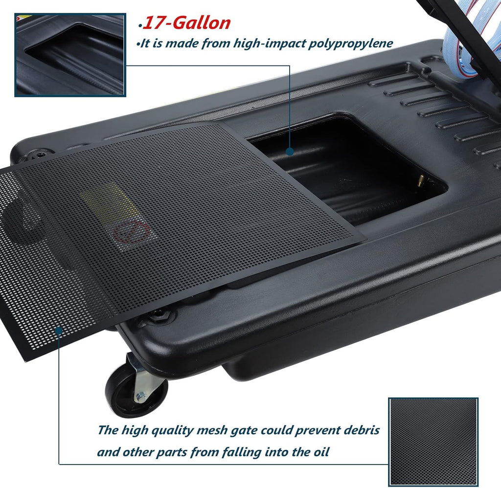 17 Gallon Low Profile Oil Drain Pan with Pump 8' Hose H8827