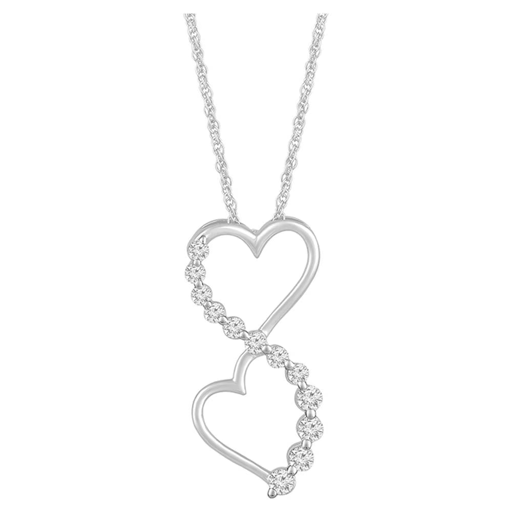 10K White Gold Lab Grown Diamond Double Heart Pendant Necklace C234630