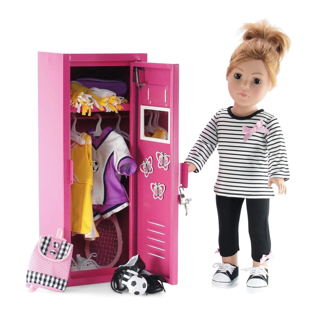 18" Doll Bright Pink Locker with 5 Doll Clothes Hangers C878617