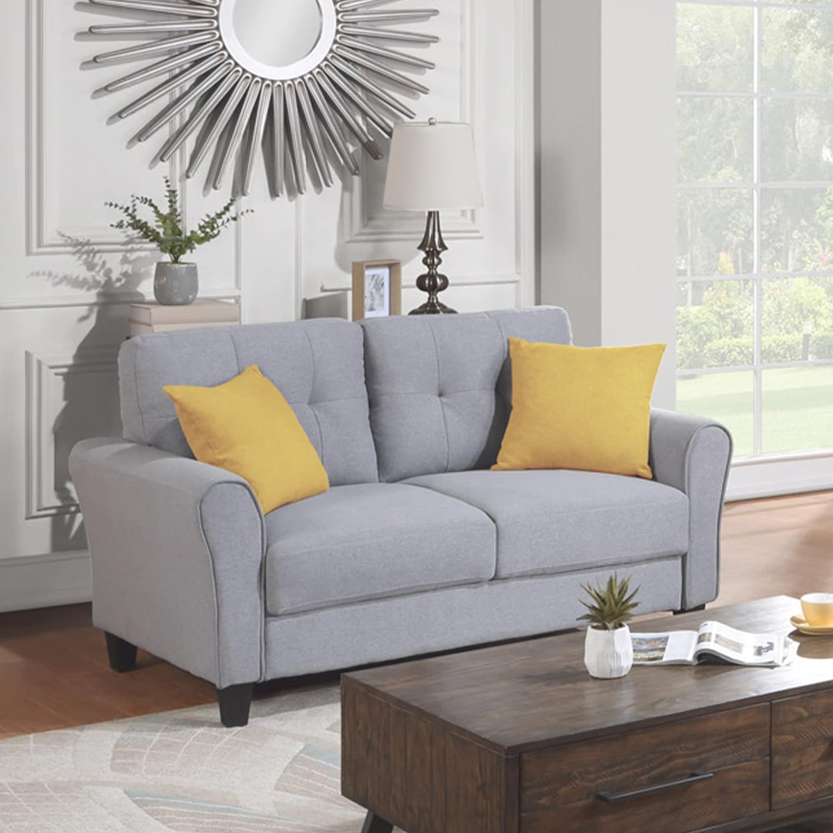 Light Grey-Blue 3-Seat Upholstered Sectional Sofa Set Y77396