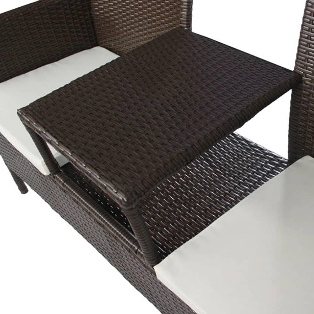 Brown Poly Rattan 2-Seater Garden Sofa with Tea Table U683389