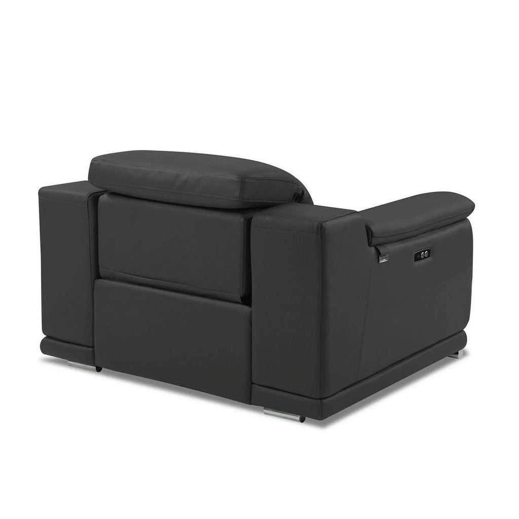Genuine Italian Leather Power Reclining Chair in Dark Gray L18320