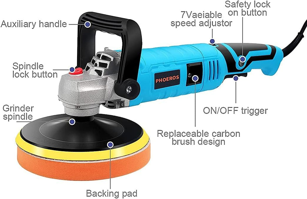 7 inch Variable Speed Car Buffer Polisher Kit with 4 Pads and Tool Bag H621