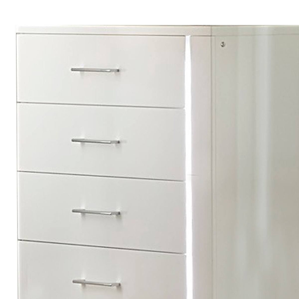 White 5 Drawer Chest with LED Light Strip and Tapered Legs O84392