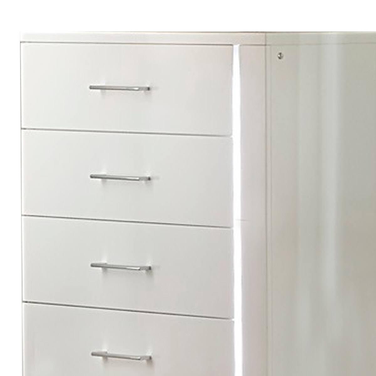 White 5 Drawer Chest with LED Light Strip and Tapered Legs O84392