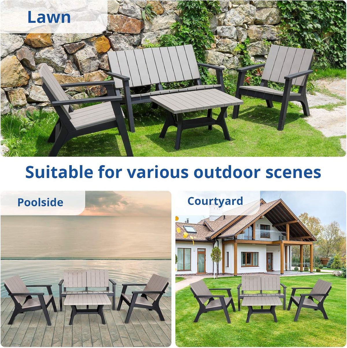 4 Pieces Resin Outdoor Patio Furniture Set with Loveseat, Chairs, Coffee Table N209