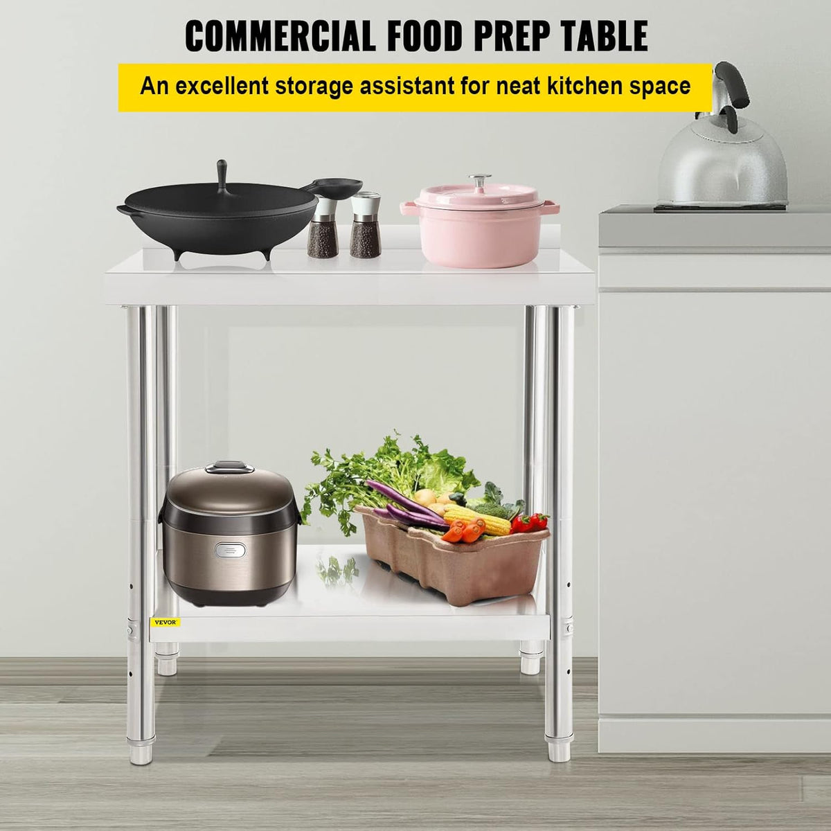 Stainless Steel Prep Table with Backsplash and Adjustable Undershelf V83254