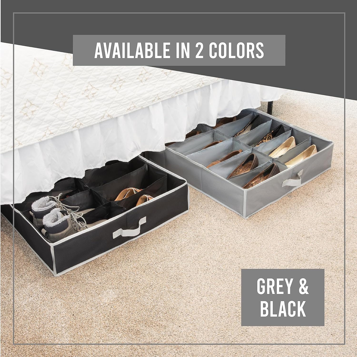 Extra Large Underbed Shoe Storage Organizer, Set of 2 Gray V4464