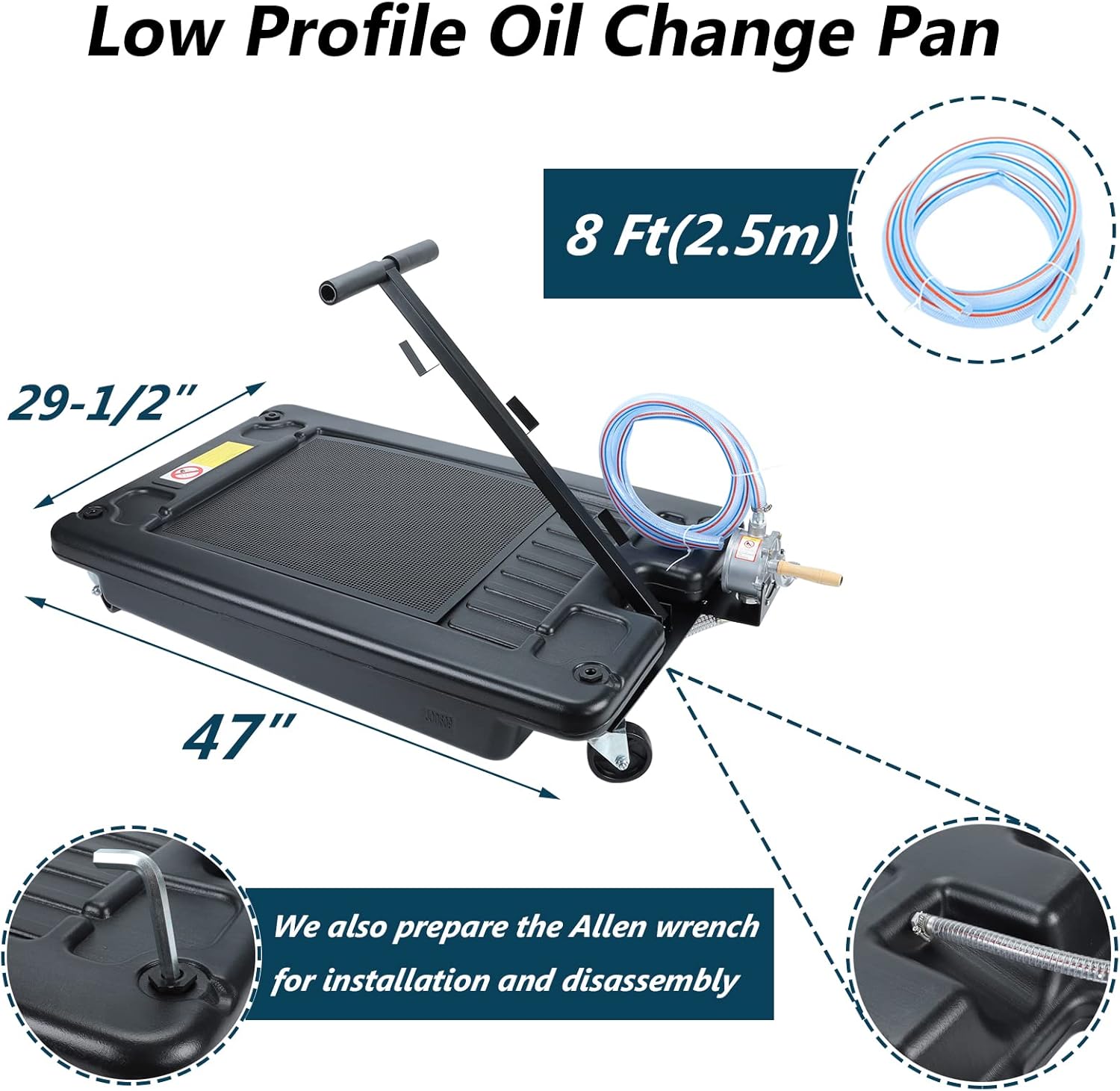17 Gallon Low Profile Oil Drain Pan with Pump 8' Hose H8827